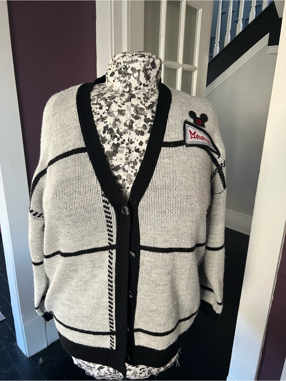 Gray & Black Mickey Mouse Club Button-Up Cardigan